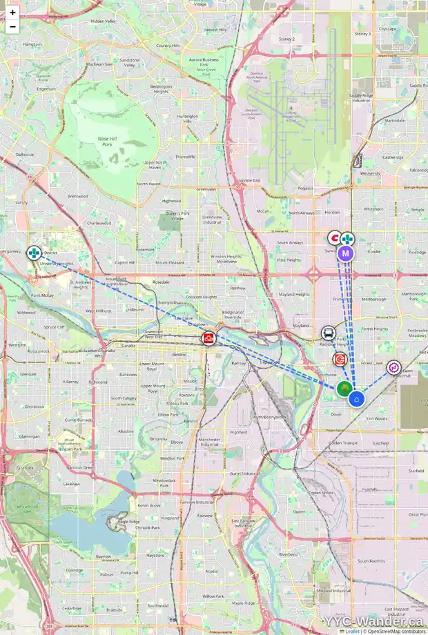 Daily accessibility map for 52 DOVERCLIFFE WY SE, Calgary showing nearby schools, grocery stores, parks, LRT stations and nearby amenities