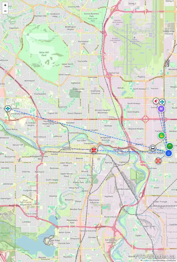 Daily accessibility map for 919 39 ST SE, Calgary showing nearby schools, grocery stores, parks, LRT stations and nearby amenities