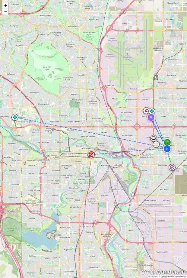 Daily accessibility map for 4615 FORTUNE RD SE, Calgary showing nearby schools, grocery stores, parks, LRT stations and nearby amenities