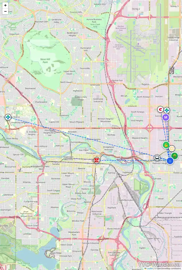 Daily accessibility map for 55A FONDA GR SE, Calgary showing nearby schools, grocery stores, parks, LRT stations and nearby amenities