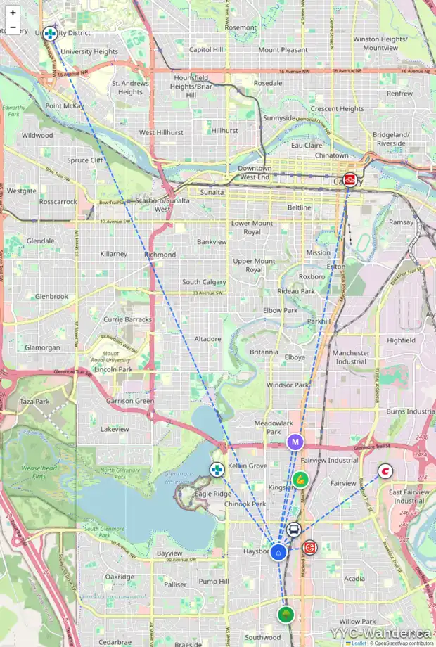 Daily accessibility map for 24 HOGARTH CR SW, Calgary showing nearby schools, grocery stores, parks, LRT stations and nearby amenities