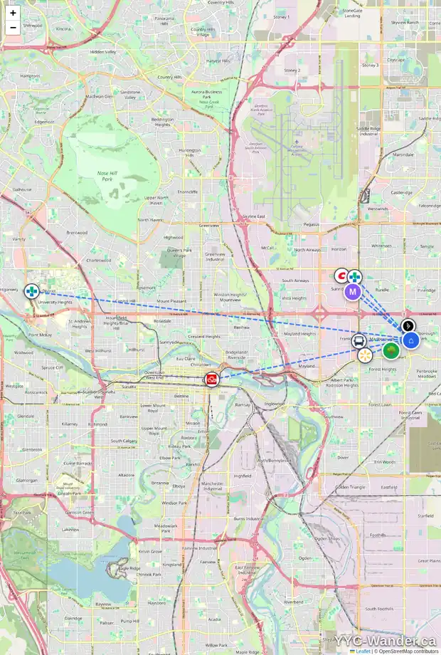 Daily accessibility map for 504 MAIDSTONE DR NE, Calgary showing nearby schools, grocery stores, parks, LRT stations and nearby amenities