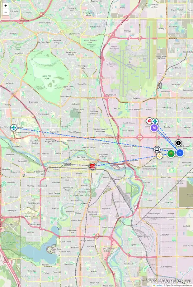 Daily accessibility map for 115 MAIDSTONE WY NE, Calgary showing nearby schools, grocery stores, parks, LRT stations and nearby amenities