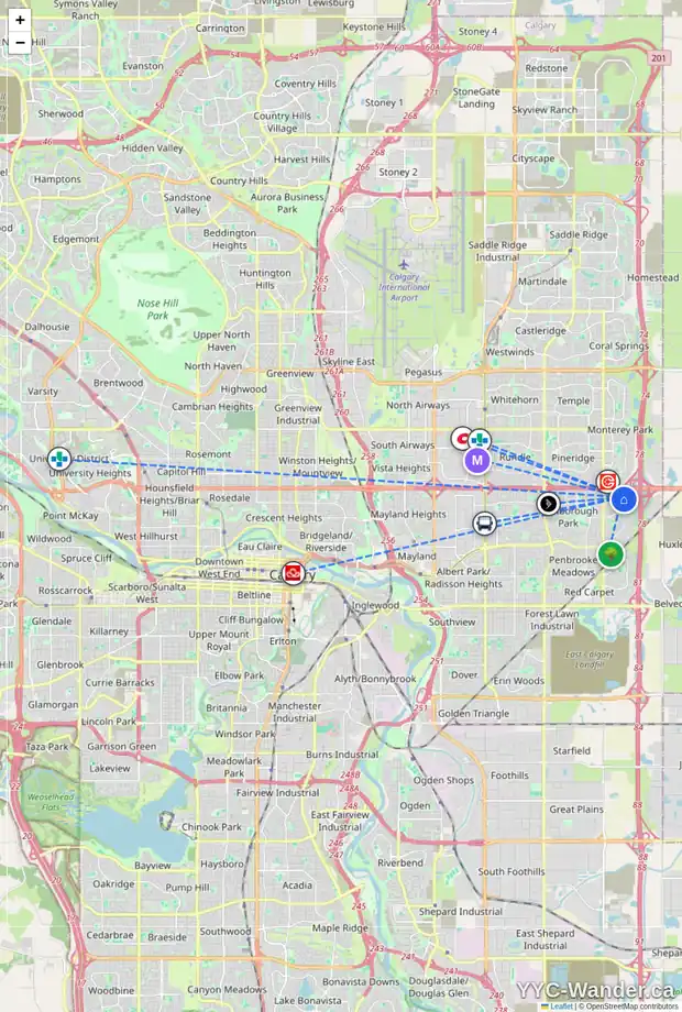 Daily accessibility map for 56 ABINGDON CR NE, Calgary showing nearby schools, grocery stores, parks, LRT stations and nearby amenities