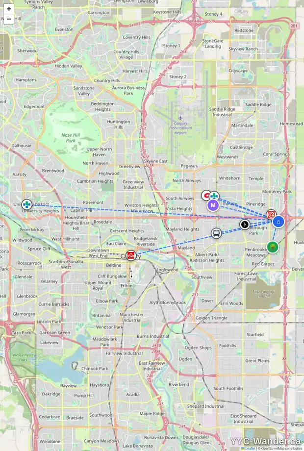 Daily accessibility map for 83 ABINGDON WY NE, Calgary showing nearby schools, grocery stores, parks, LRT stations and nearby amenities