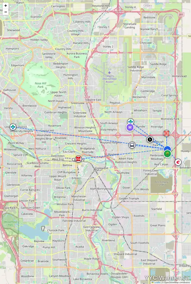 Daily accessibility map for 7 ABBERFIELD CR NE, Calgary showing nearby schools, grocery stores, parks, LRT stations and nearby amenities