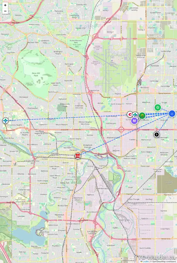 Daily accessibility map for 167 PINECLIFF WY NE, Calgary showing nearby schools, grocery stores, parks, LRT stations and nearby amenities