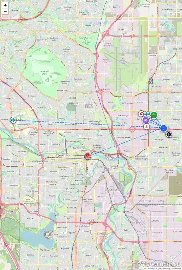 Daily accessibility map for 123 RUNDLECAIRN RD NE, Calgary showing nearby schools, grocery stores, parks, LRT stations and nearby amenities