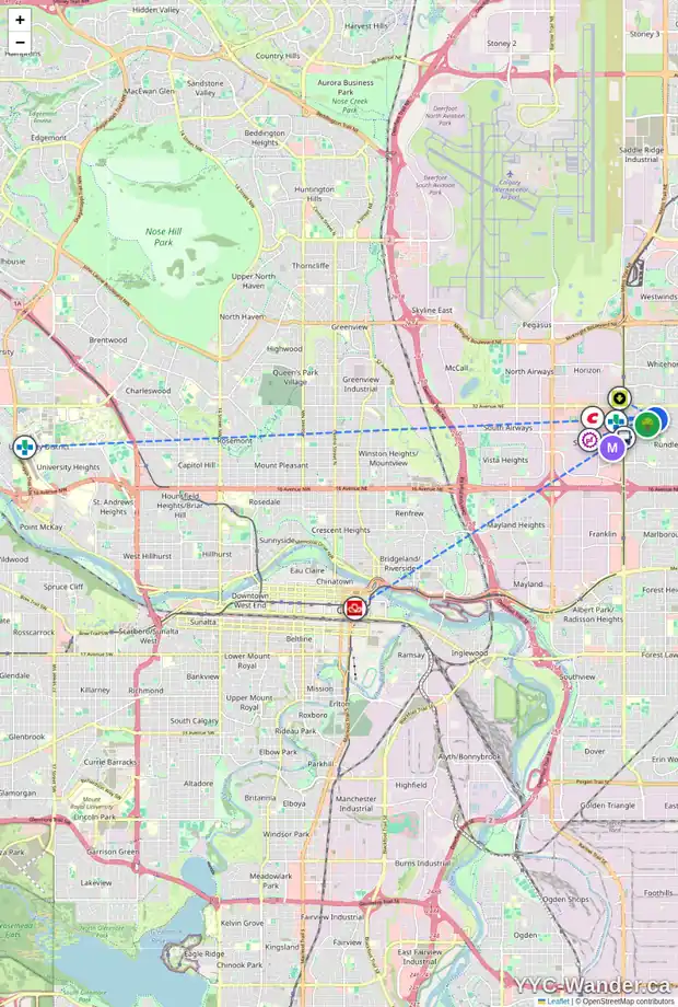 Daily accessibility map for 118 RUNDLESON PL NE, Calgary showing nearby schools, grocery stores, parks, LRT stations and nearby amenities