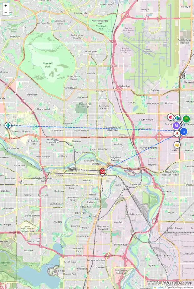 Daily accessibility map for 636 RUNDLERIDGE DR NE, Calgary showing nearby schools, grocery stores, parks, LRT stations and nearby amenities