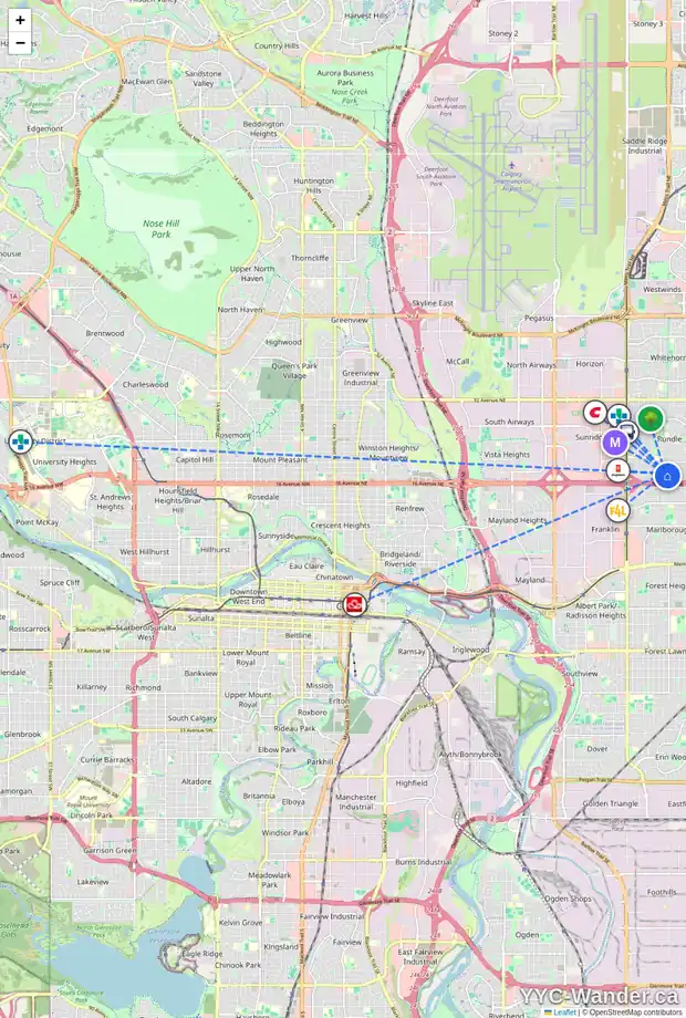 Daily accessibility map for 235 RUNDLERIDGE DR NE, Calgary showing nearby schools, grocery stores, parks, LRT stations and nearby amenities