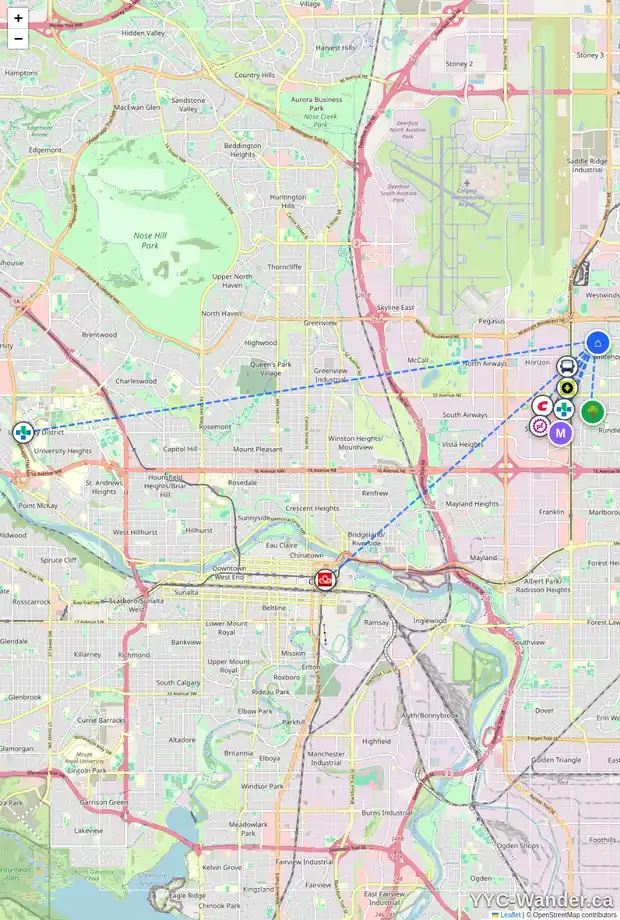 Daily accessibility map for 40 WHITERAM ME NE, Calgary showing nearby schools, grocery stores, parks, LRT stations and nearby amenities