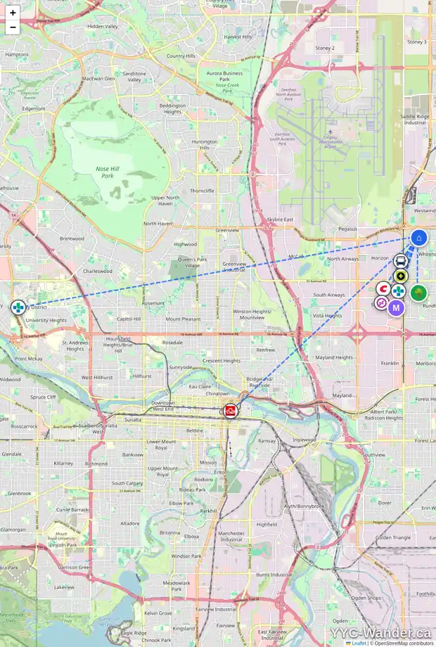 Daily accessibility map for 92 WHITEHAVEN CR NE, Calgary showing nearby schools, grocery stores, parks, LRT stations and nearby amenities