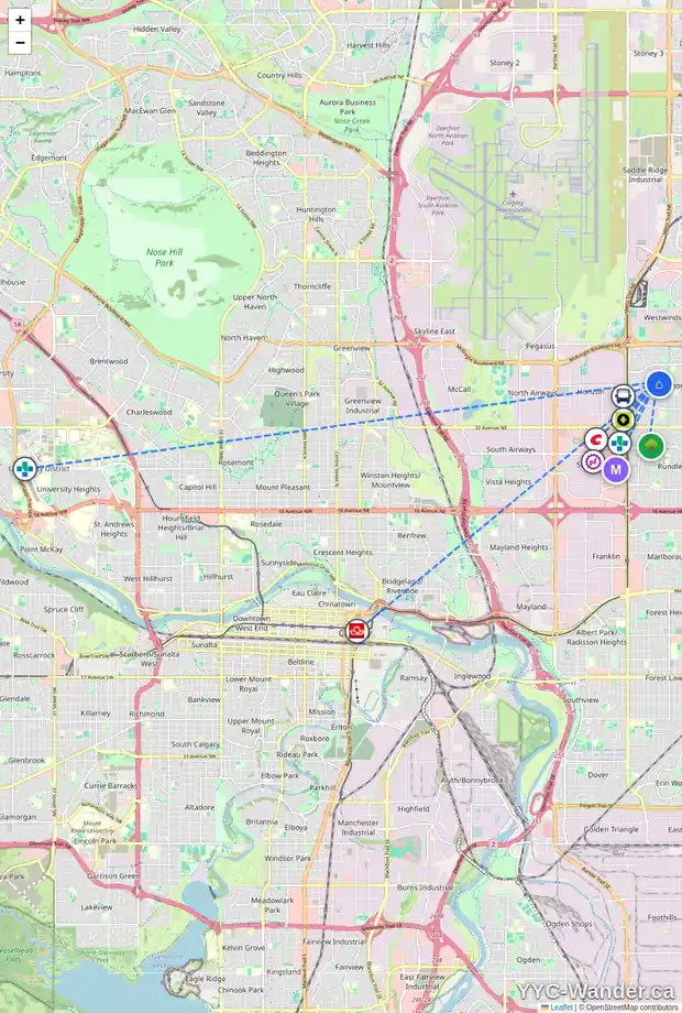 Daily accessibility map for 44 WHITERAM HL NE, Calgary showing nearby schools, grocery stores, parks, LRT stations and nearby amenities