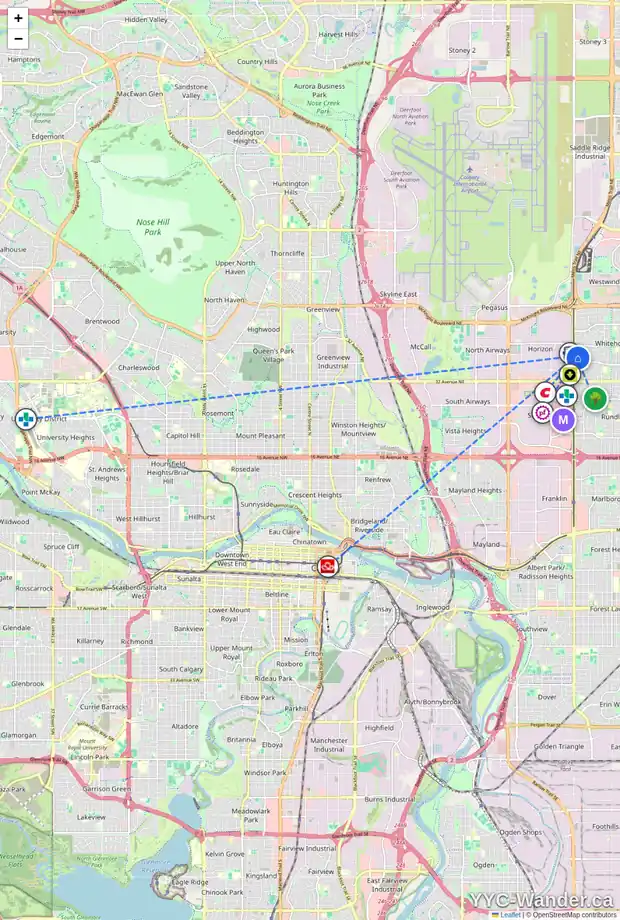 Daily accessibility map for 100 WHITAKER CL NE, Calgary showing nearby schools, grocery stores, parks, LRT stations and nearby amenities