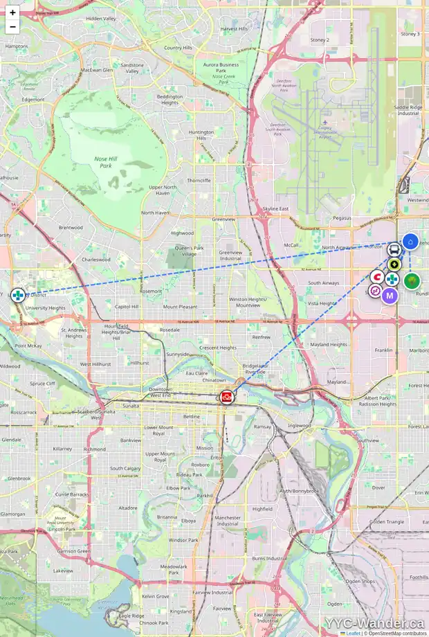 Daily accessibility map for 35 WHITERAM GA NE, Calgary showing nearby schools, grocery stores, parks, LRT stations and nearby amenities