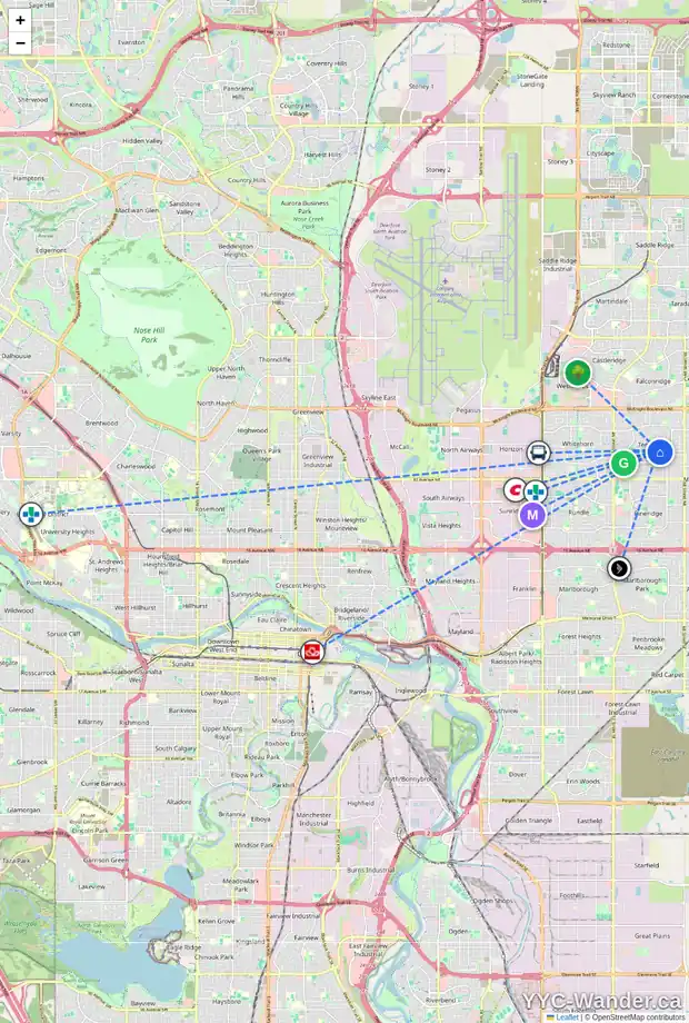 Daily accessibility map for 4 TEMPLEGREEN BA NE, Calgary showing nearby schools, grocery stores, parks, LRT stations and nearby amenities