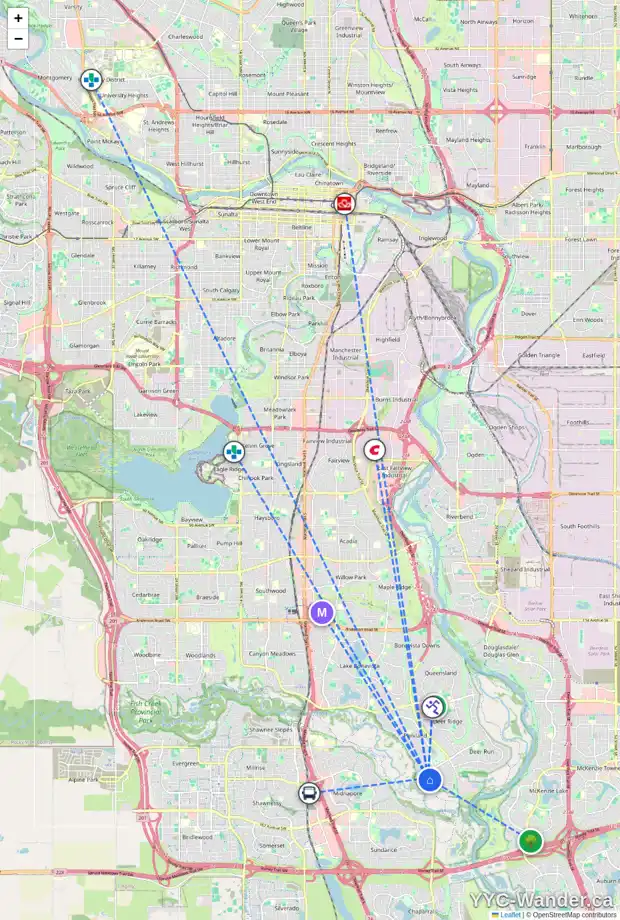Daily accessibility map for 463 PARKVALLEY DR SE, Calgary showing nearby schools, grocery stores, parks, LRT stations and nearby amenities