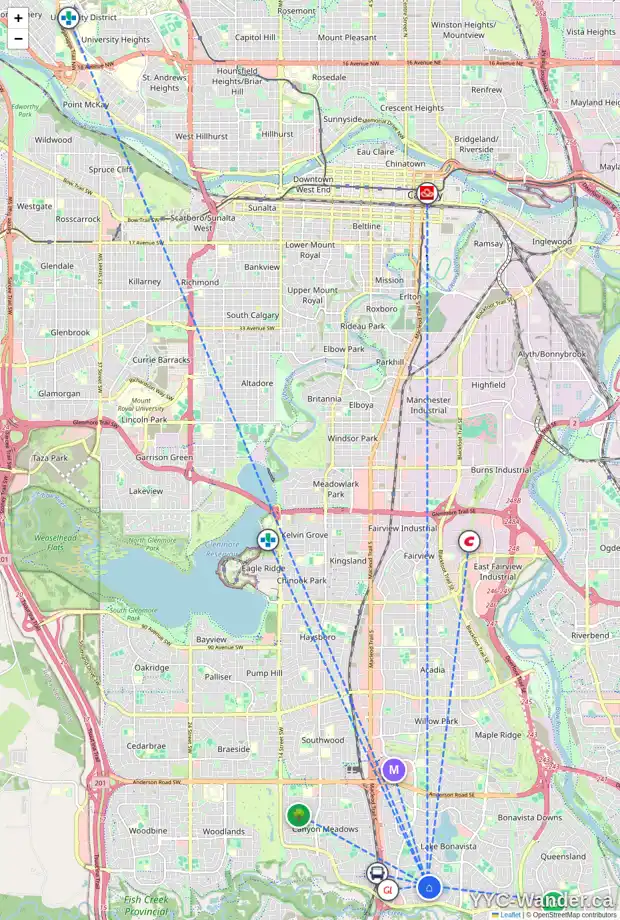 Daily accessibility map for 231 LAKE PLACID GR SE, Calgary showing nearby schools, grocery stores, parks, LRT stations and nearby amenities