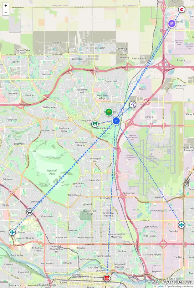 Daily accessibility map for 109 HARVEST GLEN WY NE, Calgary showing nearby schools, grocery stores, parks, LRT stations and nearby amenities