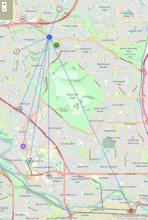 Daily accessibility map for 81 HAMPSTEAD TC NW, Calgary showing nearby schools, grocery stores, parks, LRT stations and nearby amenities