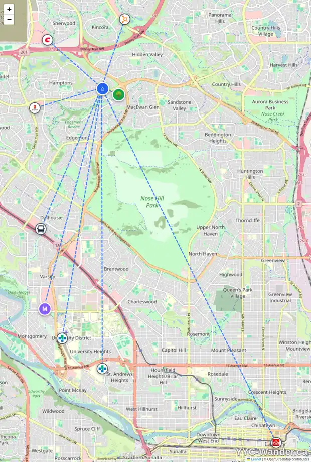 Daily accessibility map for 6 HAMPSTEAD RD NW, Calgary showing nearby schools, grocery stores, parks, LRT stations and nearby amenities
