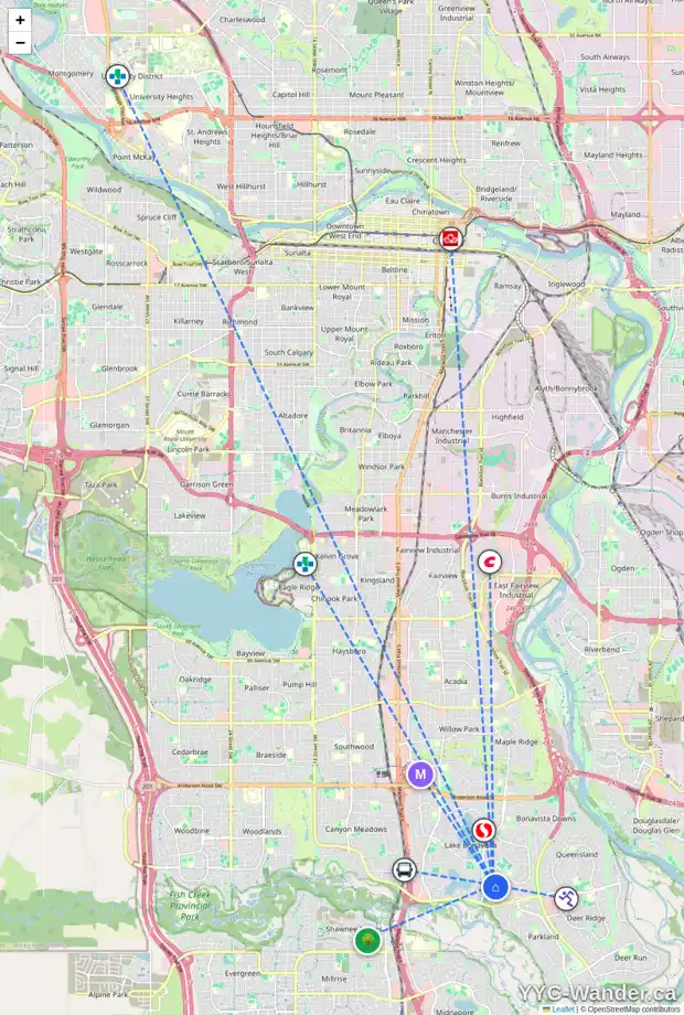 Daily accessibility map for 1003 LAKE ARROW WY SE, Calgary showing nearby schools, grocery stores, parks, LRT stations and nearby amenities