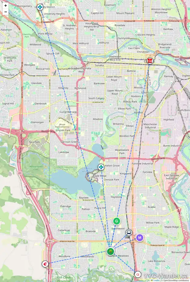Daily accessibility map for 1311 116 AV SW, Calgary showing nearby schools, grocery stores, parks, LRT stations and nearby amenities