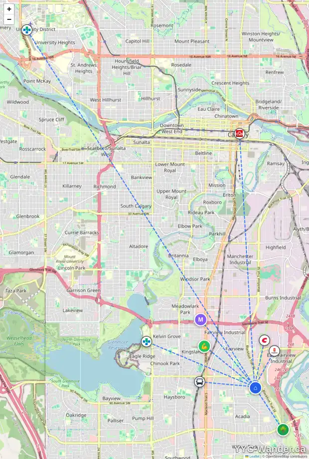 Daily accessibility map for 8531 ADDISON PL SE, Calgary showing nearby schools, grocery stores, parks, LRT stations and nearby amenities