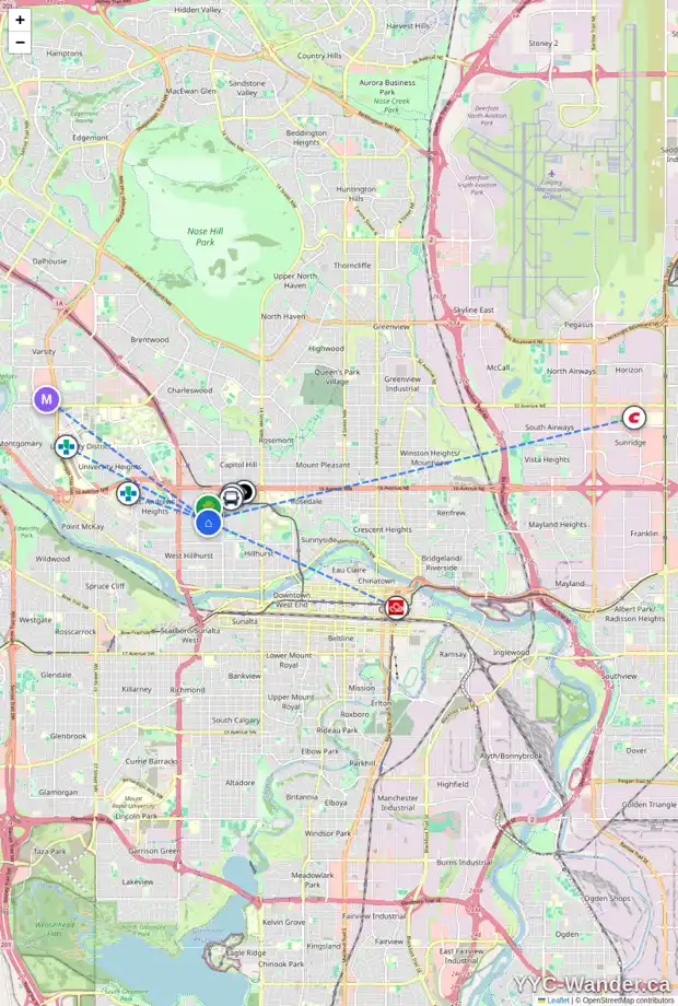 Daily accessibility map for 2035 BRIAR CR NW, Calgary showing nearby schools, grocery stores, parks, LRT stations and nearby amenities