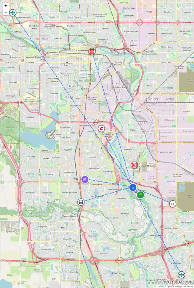 Daily accessibility map for 348 DOUGLASBANK DR SE, Calgary showing nearby schools, grocery stores, parks, LRT stations and nearby amenities