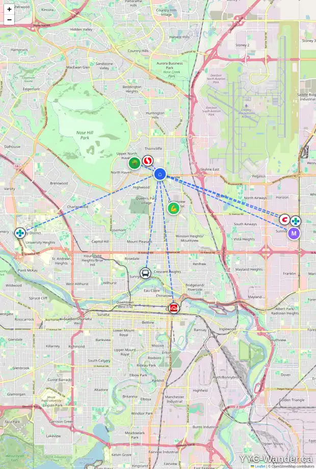 Daily accessibility map for 5007 TAUNTON RD NW, Calgary showing nearby schools, grocery stores, parks, LRT stations and nearby amenities