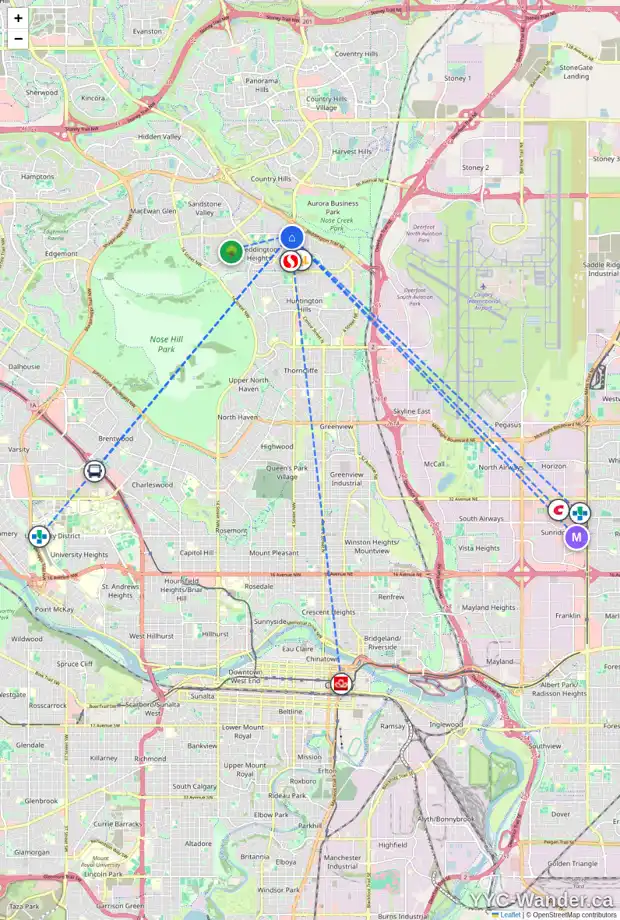 Daily accessibility map for 24 BERGEN CR NW, Calgary showing nearby schools, grocery stores, parks, LRT stations and nearby amenities