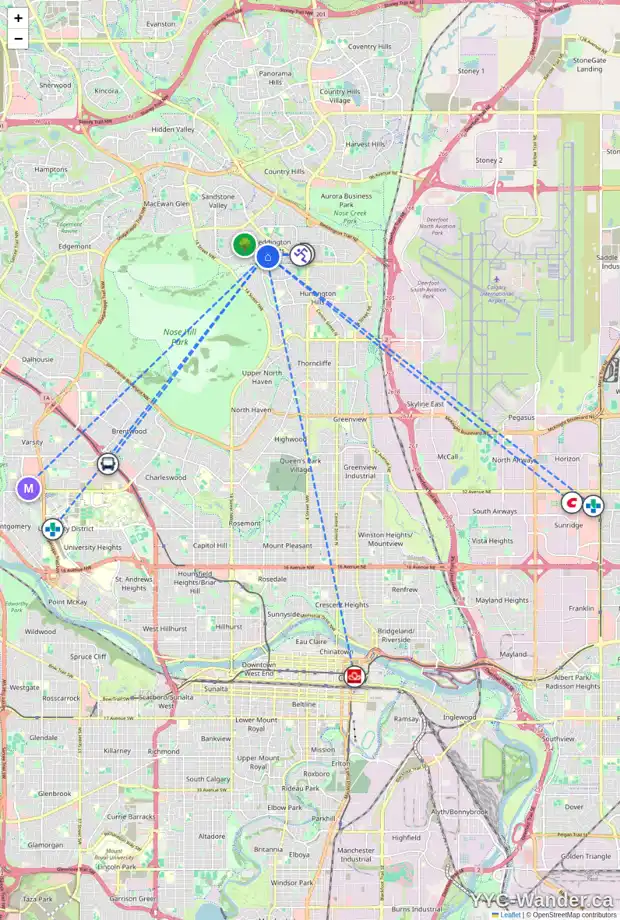 Daily accessibility map for 1030 BERKLEY DR NW, Calgary showing nearby schools, grocery stores, parks, LRT stations and nearby amenities