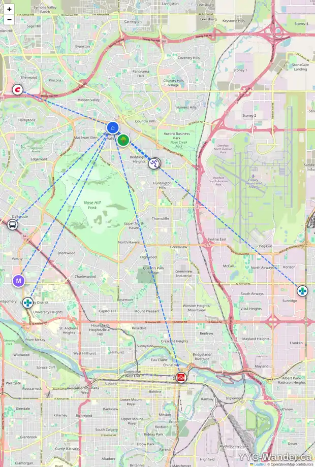 Daily accessibility map for 116 SANDERLING CL NW, Calgary showing nearby schools, grocery stores, parks, LRT stations and nearby amenities
