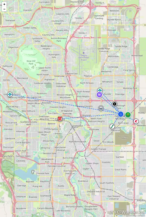 Daily accessibility map for 6112 PENWORTH RD SE, Calgary showing nearby schools, grocery stores, parks, LRT stations and nearby amenities