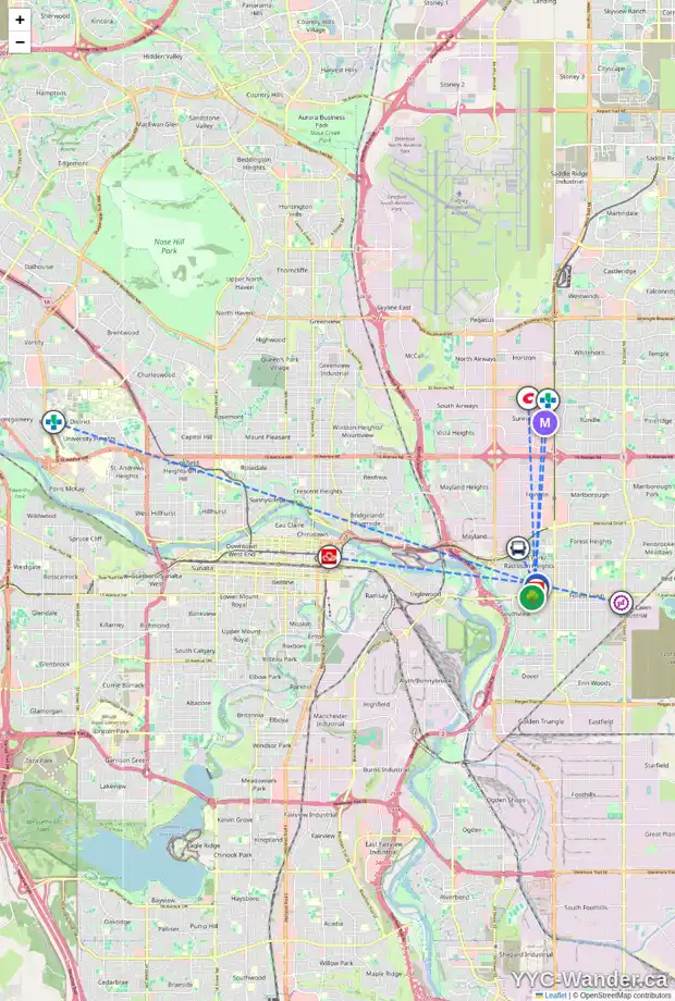 Daily accessibility map for 3204 RIEL PL SE, Calgary showing nearby schools, grocery stores, parks, LRT stations and nearby amenities