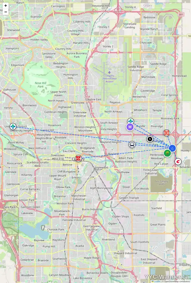 Daily accessibility map for 29 ABERDARE RD NE, Calgary showing nearby schools, grocery stores, parks, LRT stations and nearby amenities