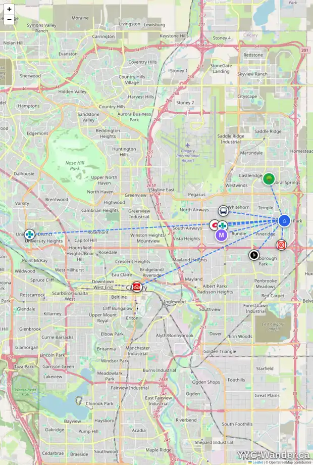 Daily accessibility map for 3323 CATALINA BV NE, Calgary showing nearby schools, grocery stores, parks, LRT stations and nearby amenities