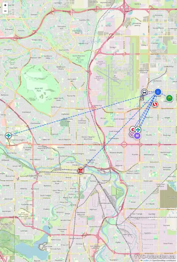 Daily accessibility map for 48 CASTLEDALE CR NE, Calgary showing nearby schools, grocery stores, parks, LRT stations and nearby amenities