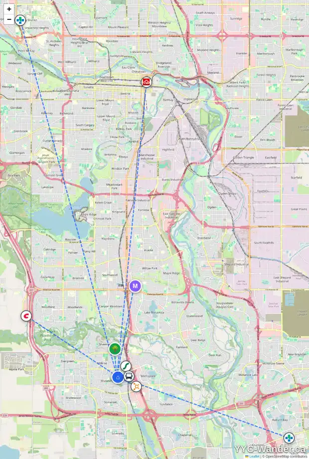Daily accessibility map for 244 SHAWCLIFFE CI SW, Calgary showing nearby schools, grocery stores, parks, LRT stations and nearby amenities