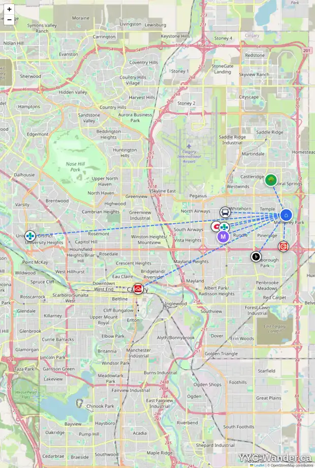 Daily accessibility map for 339 COSTA MESA CL NE, Calgary showing nearby schools, grocery stores, parks, LRT stations and nearby amenities