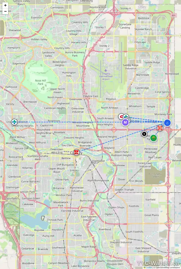 Daily accessibility map for 291 DEL RAY RD NE, Calgary showing nearby schools, grocery stores, parks, LRT stations and nearby amenities