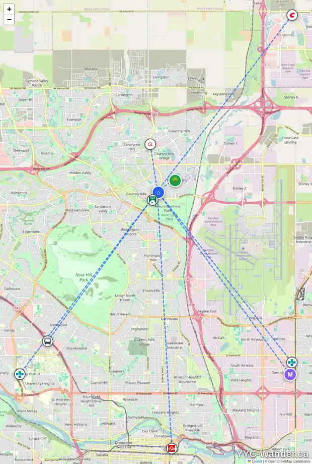 Daily accessibility map for 164 HARVEST GOLD CI NE, Calgary showing nearby schools, grocery stores, parks, LRT stations and nearby amenities
