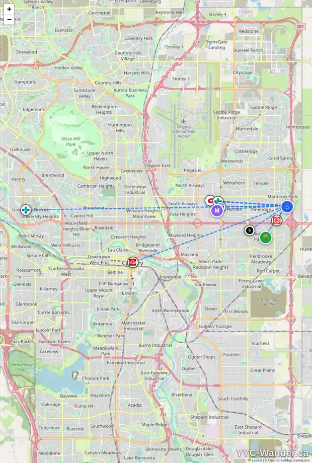 Daily accessibility map for 160 DEL RAY CL NE, Calgary showing nearby schools, grocery stores, parks, LRT stations and nearby amenities