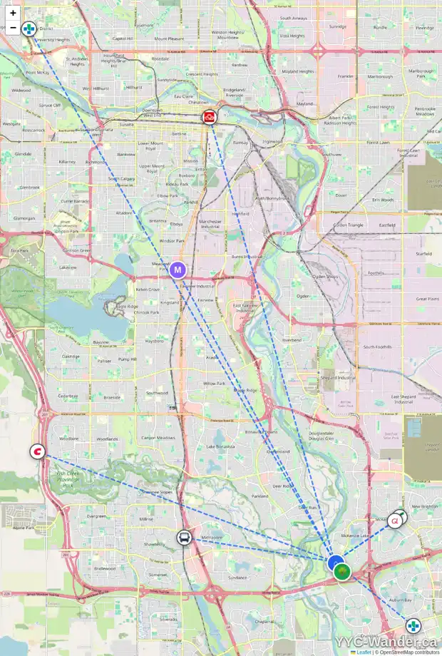 Daily accessibility map for 399 MOUNTAIN PARK DR SE, Calgary showing nearby schools, grocery stores, parks, LRT stations and nearby amenities