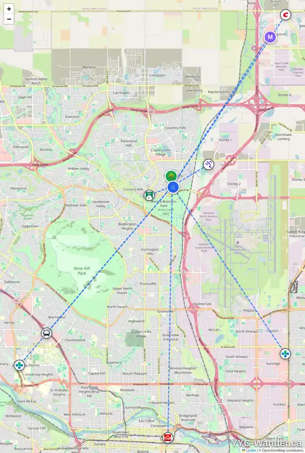 Daily accessibility map for 74 HARVEST PARK CI NE, Calgary showing nearby schools, grocery stores, parks, LRT stations and nearby amenities