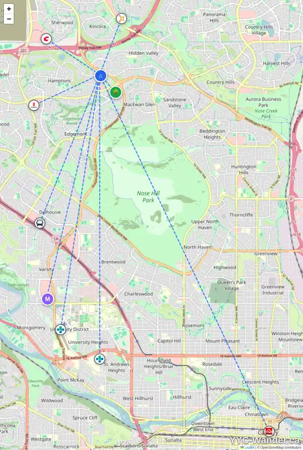 Daily accessibility map for 83 HAMPSTEAD TC NW, Calgary showing nearby schools, grocery stores, parks, LRT stations and nearby amenities