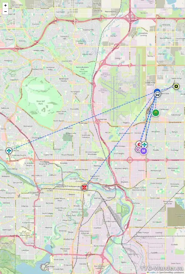 Daily accessibility map for 687 MARTINDALE BV NE, Calgary showing nearby schools, grocery stores, parks, LRT stations and nearby amenities