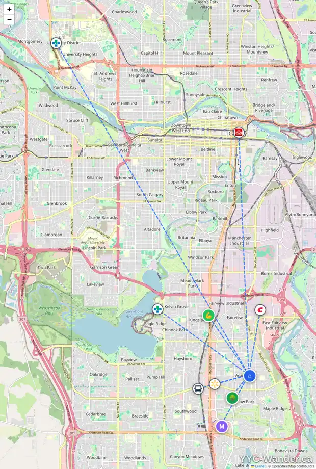Daily accessibility map for 9419 ALBANY PL SE, Calgary showing nearby schools, grocery stores, parks, LRT stations and nearby amenities